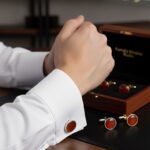 Elegant Silver Cufflinks with Large Light Maroon Pearl
