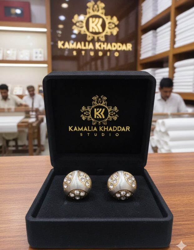 Luxury Golden Cufflinks with Triple White Pearl Design