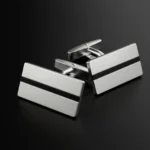 Luxury Silver Cufflinks Rectangular Design with Black Inlay