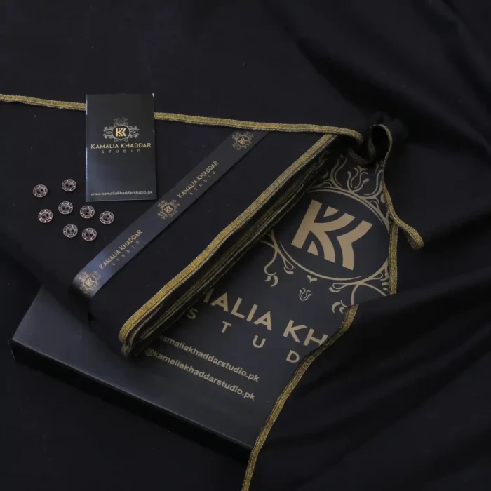 Premium Royal Handmade Winter Khaddar Satin Deep Black fabric for men