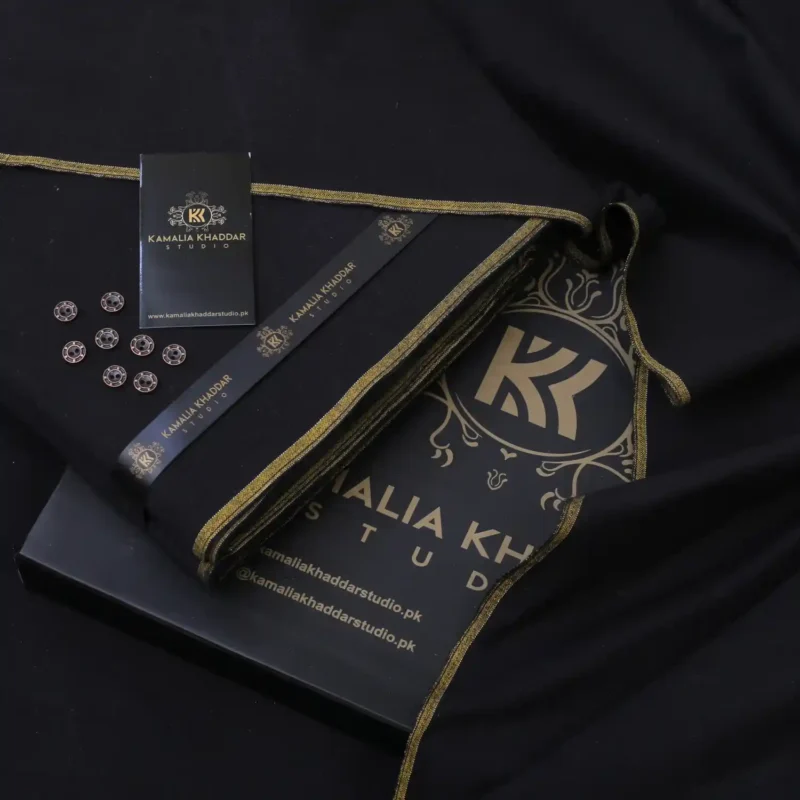 Premium Royal Handmade Winter Khaddar Satin Deep Black fabric for men